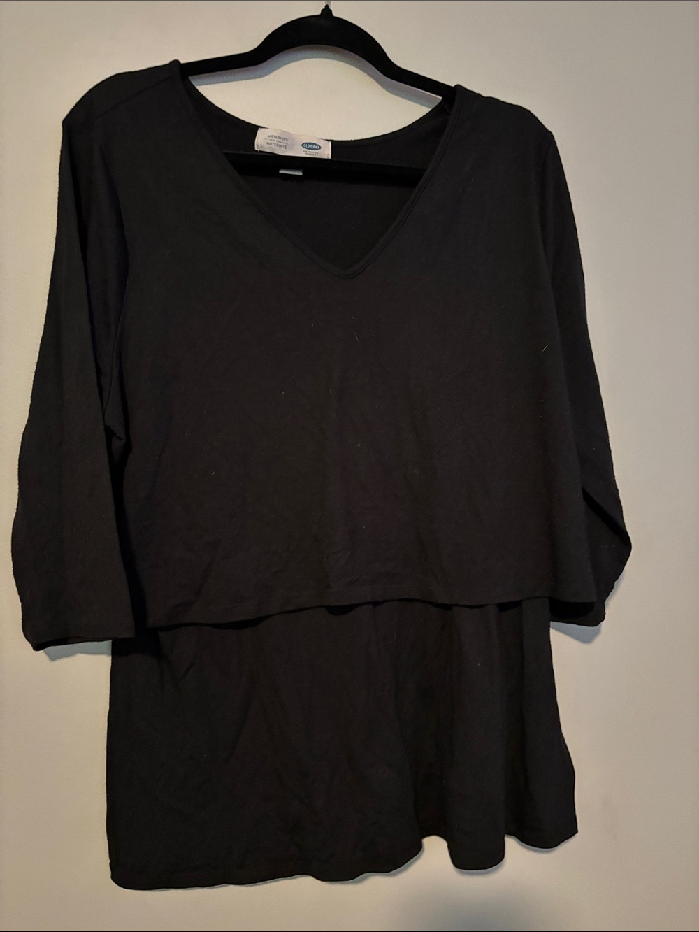 Maternity/Nursing Black V-Neck Layered Top